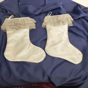 Silver Ruffled Set of 2 Christmas Stockings